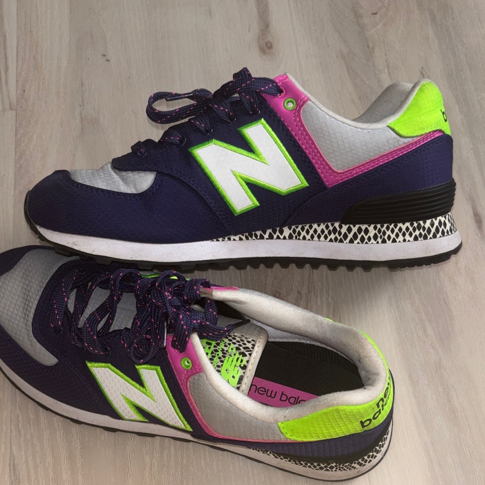 New Balance Women's Navy and Neon Sneakers